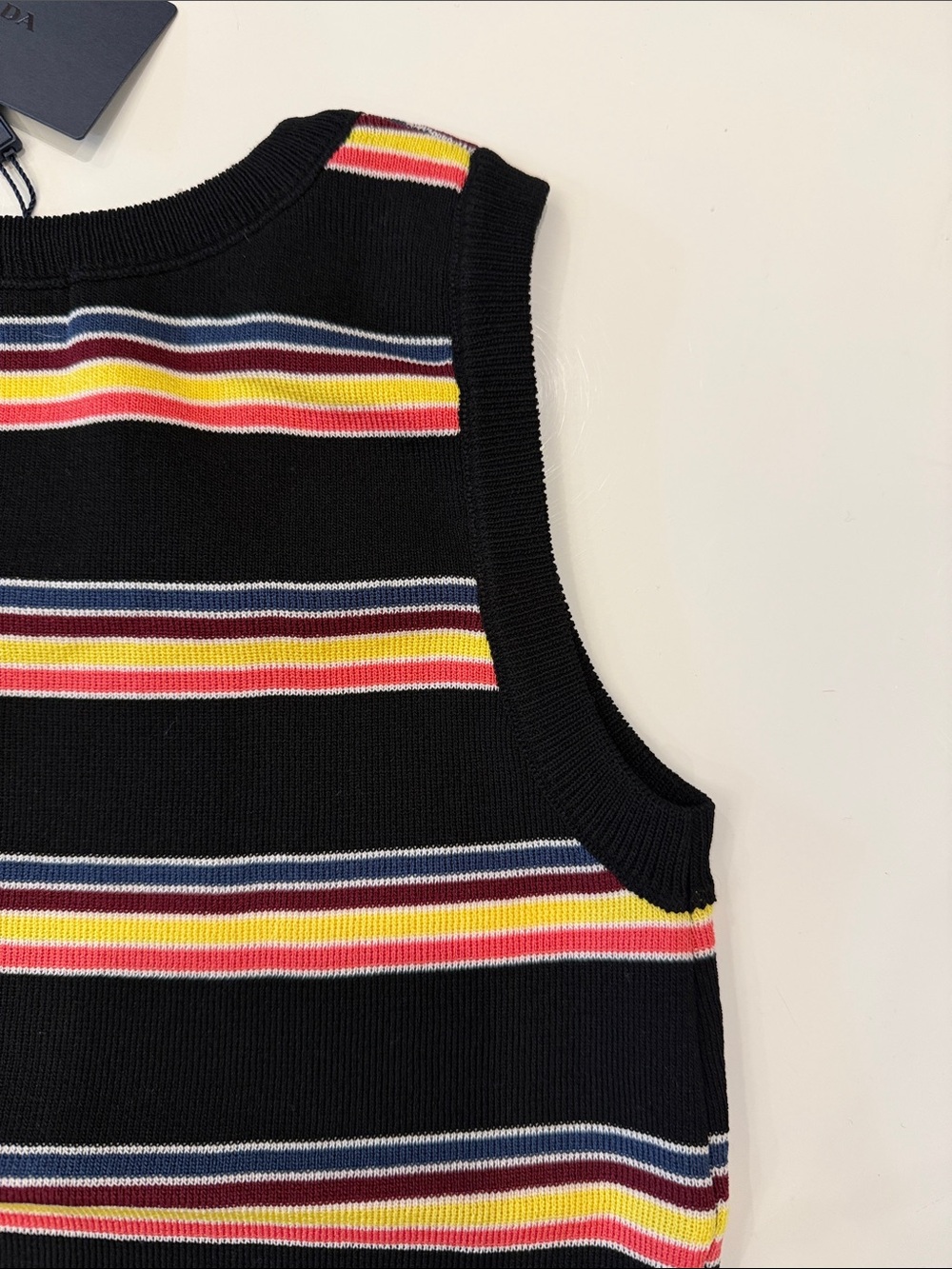 Prada Black Striped Knit Tank Top with Pink, Yellow & Blue Stripes - Picture 13 of 13